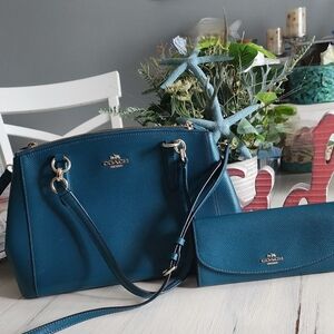 Coach Teal Handbag and Wallet Set